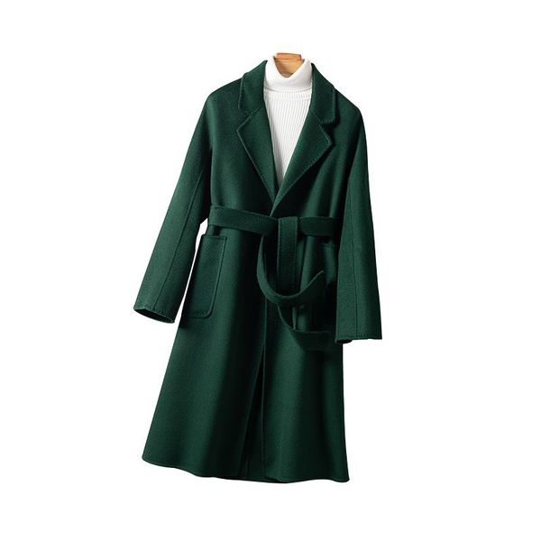 

women's wool & blends winter coat mid-length cashmere 2021 autumn lace high-end water ripple, Black
