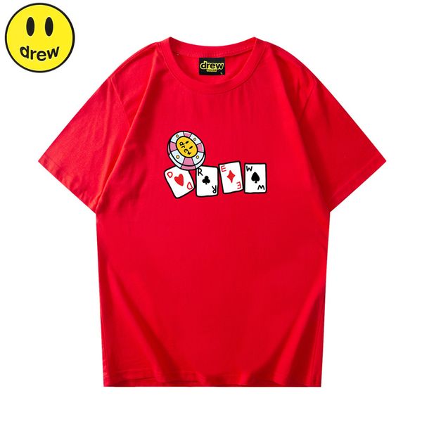 

drew t shirt smiley playing cards summer cotton men t-shirt male women's t-shirts short sleeve, White;black