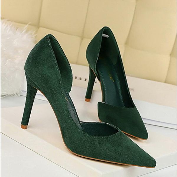 

dress shoes wonen pumps high heels fashion office side space flock women pointed thin 9.5cm ladies, Black