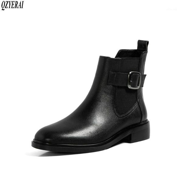 

boots qzyerai winter genuine leather women fashion female keep warm snow shoes size 34-421, Black