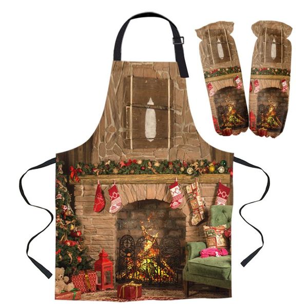 Schürzen Weihnachten Kamin Schürze Küche Backzubehör für Frauen Kochen