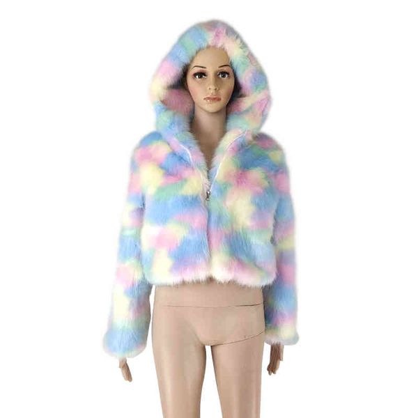 Down Woman Winter LED Clothes For Party Personality Style Fur Coat Lady Ladies Clothing 211207