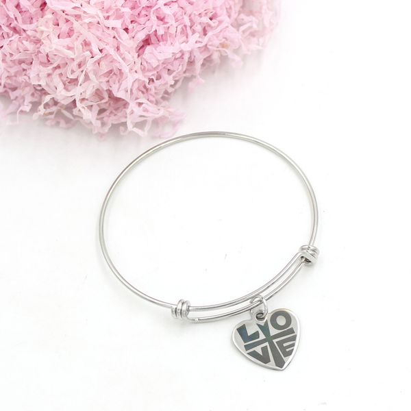 

new arrival wholesale stainless steel bangle faith-in-love heart bracelets for women friends gifts pulsera, Golden;silver