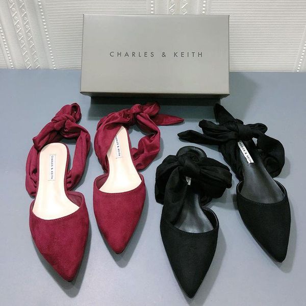 

sandals small 2021 summer suede women's single shoes straps pointed toe all-match flat bottom muller, Black