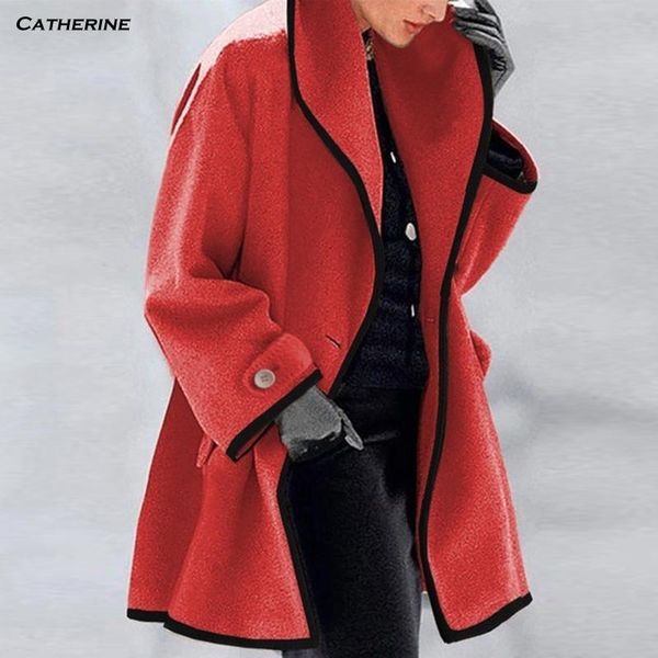 

women's wool & blends solid color loose woolen coat winter casual oversize classic streetwear fashion clothing leisure outerwear rc6l, Black