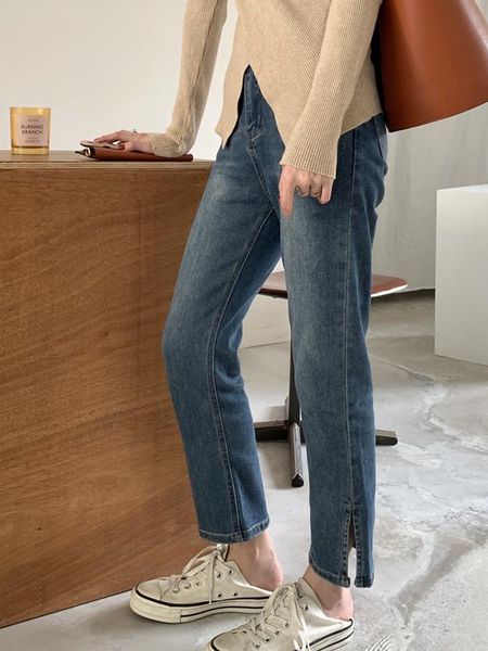 

women's jeans 2021 korean version high waist slim straight pants tight, Blue