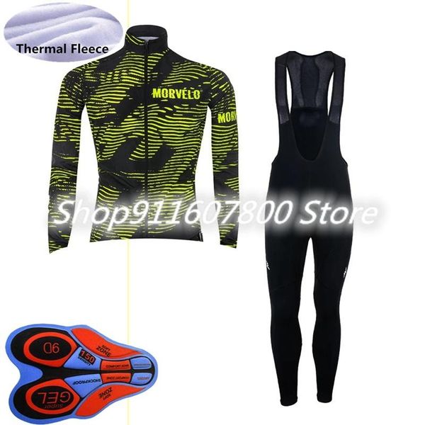 

winter team morvelo men cycling thermal fleece long sleeve jersey bib pants suit mtb bike outfits bicycle sports racing sets, Black;blue