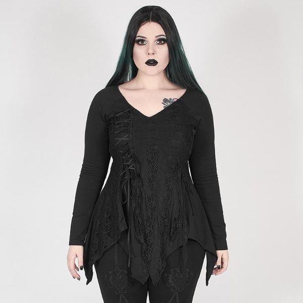 

casual dresses punkrave women's gothic gorgeous v-neck elastic knitted stitched rose mesh lace irregularly hem party dress, Black;gray