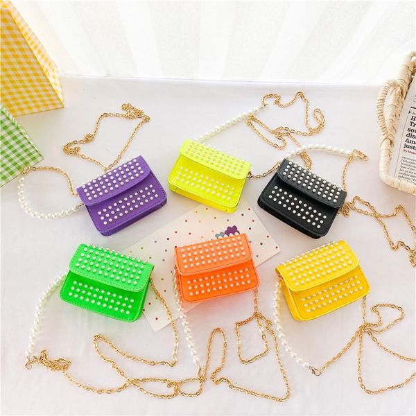 

purse korean style kids purses and handbags mini crossbody cute little girl rivet coin pouch wallet baby girls clutch bag, White