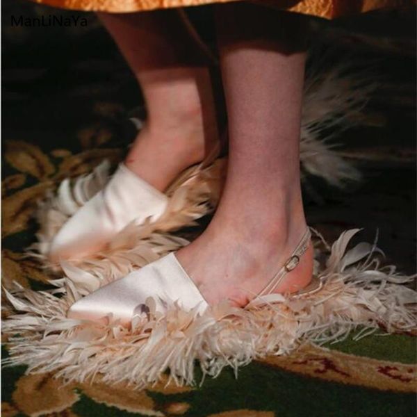 

pointed toe satin feather women sandals brand design fringe female summer shoes buckle straps runway high heels, Black