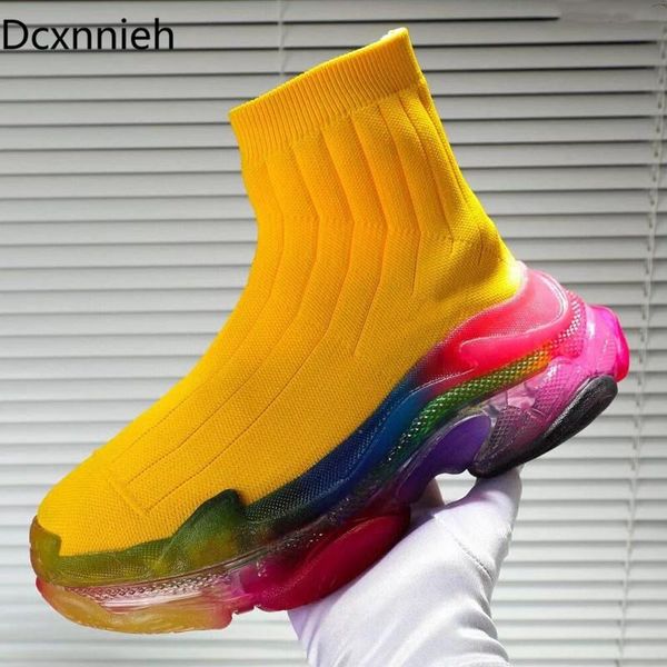 

boots 2021 runway autumn ankle women yellow knitting round toe lean leg elastic boat woman winter sock mujer, Black