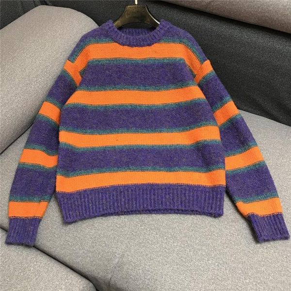 

women's sweaters mohair mixed color striped sweater women autumn and winter loose versatile knitwear 1101, White;black