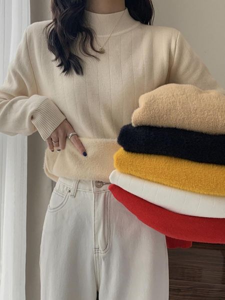 

women's sweaters high collar bottomed sweater autumn and winter plush thickened with 2021 coat, White;black