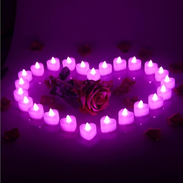 Alevsiz LED Tealight Mumlar Pil Kumandalı Işık Aşk Kalp Şeklinde Mum Romantik Düğün Parti Sevgililer Süslemeleri Için