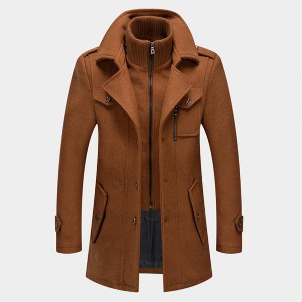 

men's jackets temperament casual zipper buttons coat autumn winter men jacket double collar for daily wear, Black;brown