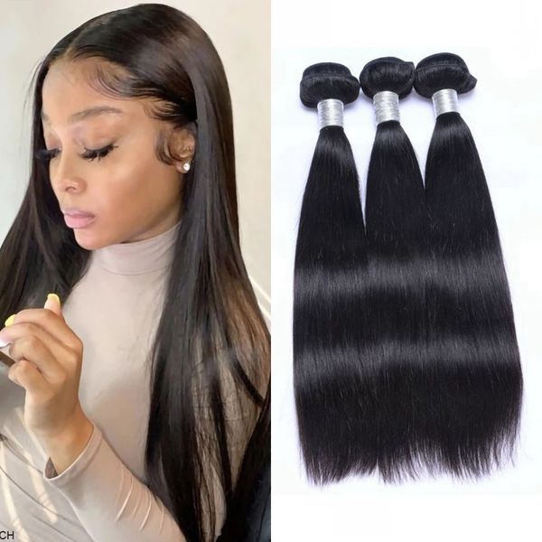 

brazilian straight hair wefts 3 or 4 bundles unprocessed human hairs weave for women 100g machine double weft, Black