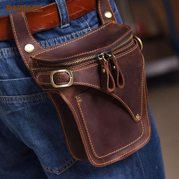 

retro men's waist pack casual high-quality natural genuine leather motorcycle belt bag runner phone bags