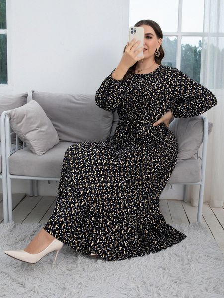 

plus gold dot & confetti heart print ruffle hem belted dress f0ve#, Black