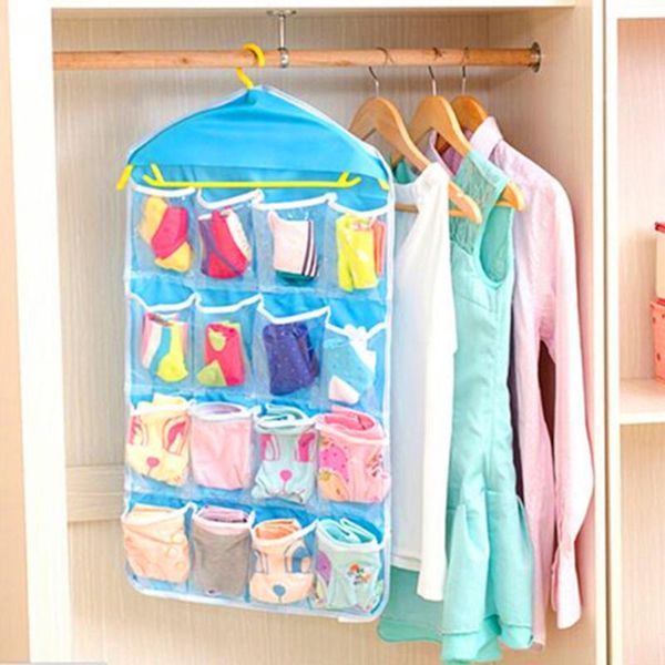 

1pc practical 16pockets wall wardrobe hanging organizer sundries jewelry storage bags underwear cosmetics hanger
