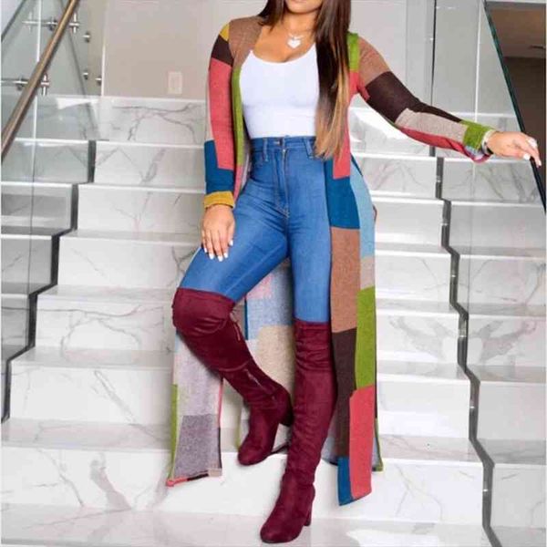 

african women open stitch cardigan long sleeve floor length color block elegant africa ladies autumn winter clothes warm, White;black