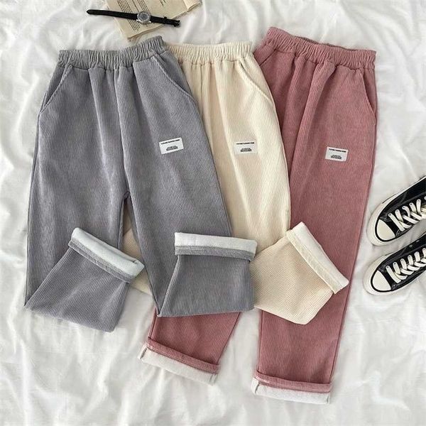 

lucyever winter thick corduroy pants for women elastic high waist wide leg female korean loose warm plush casual trousers 211115, Black;white
