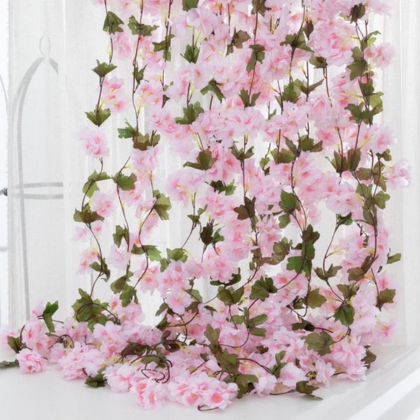 

decorative flowers & wreaths 210cm silk sakura simulation cherry blossom flower vine wedding decoration layout home party rattan wall hangin