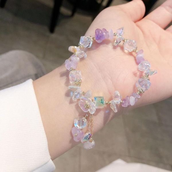 

charm bracelets u-magical japanese purple clear irregular crystal bracelet for women beaded chain cubic zircon summer jewelry, Golden;silver