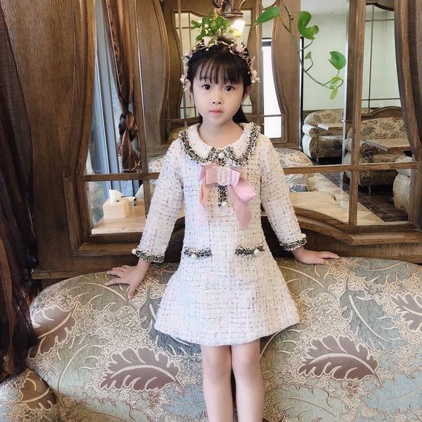 

girl's dresses girls elegant dress kids princess lattice woolen colorful clothes kid toddler full sleeve cl192, Red;yellow
