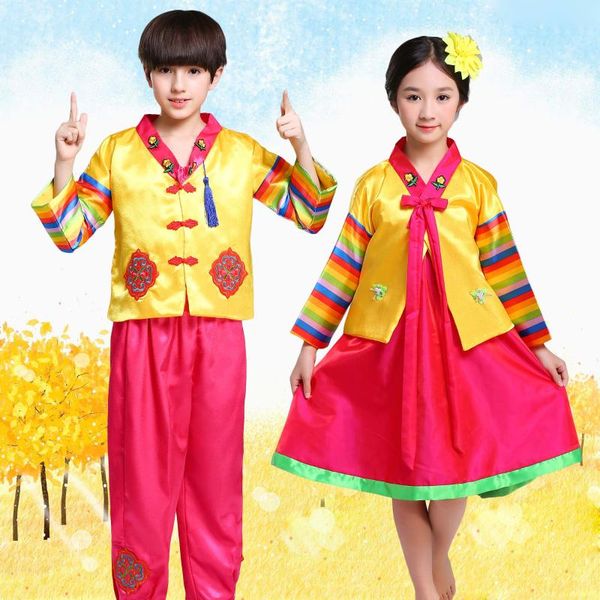 

kids traditional korean style hanbok dress costume for girl performance clothing boy national folk asian clothes sl1581 ethnic, Red