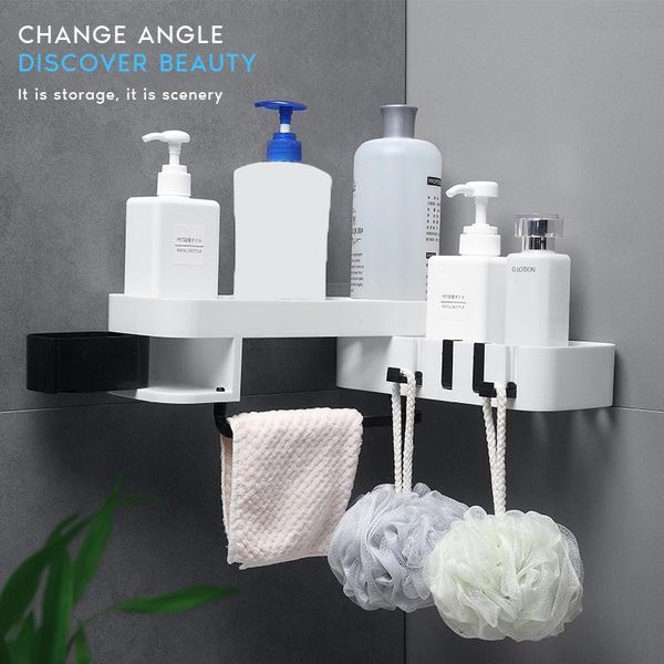 

bath accessory set bathroom organizer with 4 hooks wall-mounted kitchen storage shelf corner shower shampoo gel holder waterproof