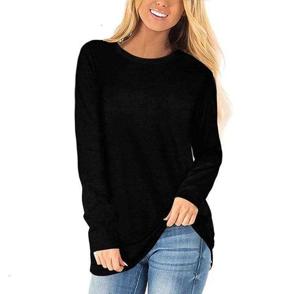 

women's t-shirt fashion solid color woman tshirts long sleeves round neck femme t-shirts casual p41 smooth for winter wear knitted card, White