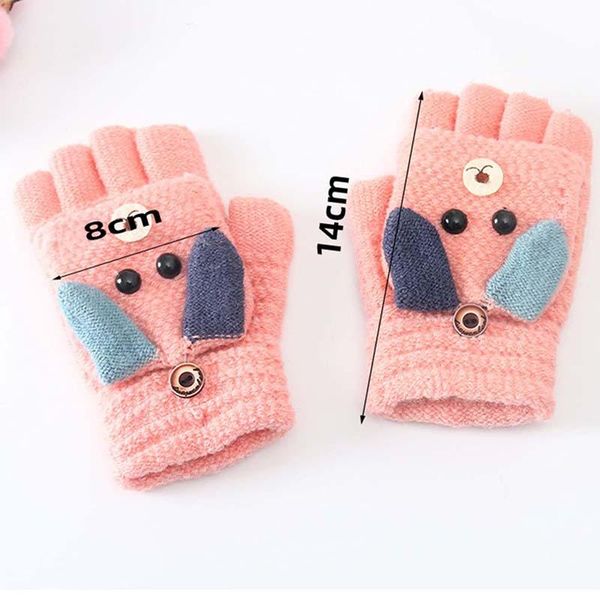 

ski gloves 6-12 years half finger winter soft children girl boy flip cover warm mittens knitted