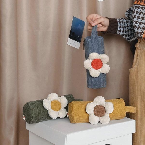 

three color patch pen bag corduroy is pure and fresh the daisy pencil bags large capacity lovely student pencil-box