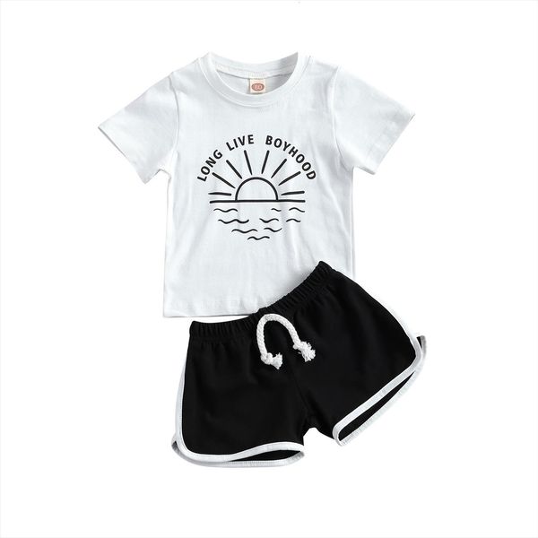 

0 5y casual kids baby boys clothing short sleeve letter print t shirt shorts set tracksuit 2pcs for children, White