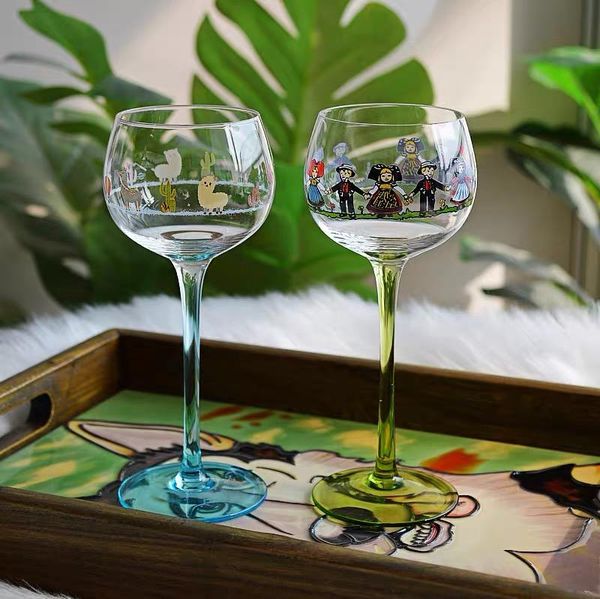 

wine glasses nordic creative champagne cocktail cup doll unique print goblet household glass wedding party decoration accessories