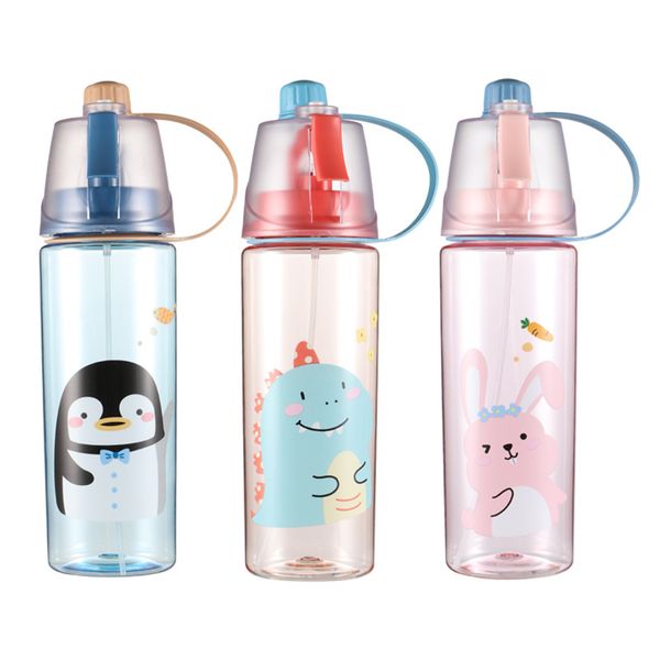 Tumblers dos desenhos animados spray esportes garrafa de água 600ml grande capacidade adultos crianças plástico ao ar livre copo bebendo