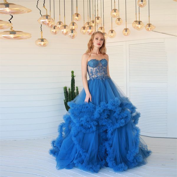 

royal blue evening dresses off shoulder beads party gowns tiered ruffles a line women prom dress lace appliques robe de soriee, Black;red