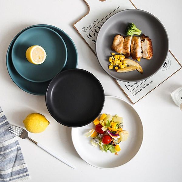 

dishes & plates nordic matte color glaze round ceramic plate kitchenware breakfast dumpling western pizza household tableware