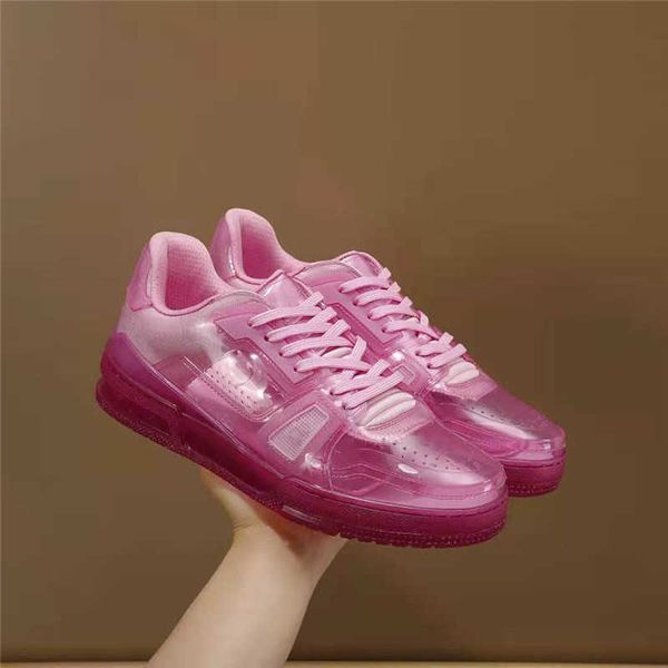 

2022 luxury designer dress shoes pink jelly transparent trainer sneakers with box, Black