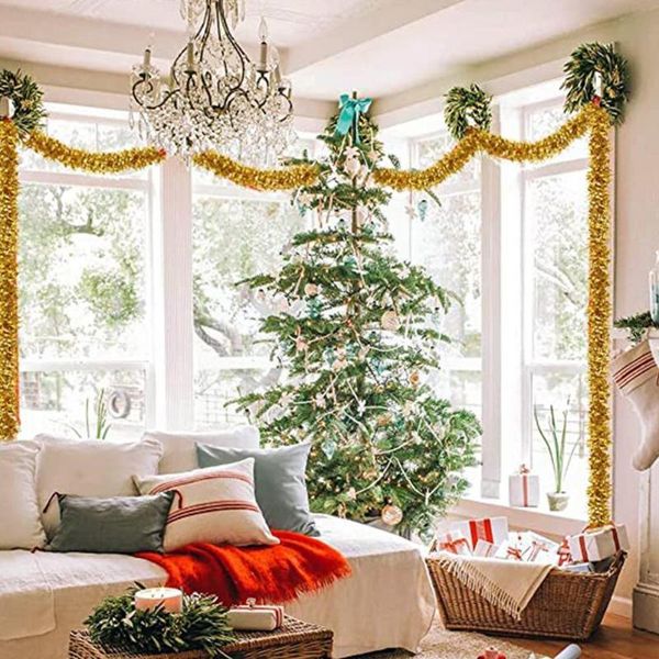 

party decoration 2m metallic foil star rattan tinsel garland christmas ornaments gold wire silver tree c7u1