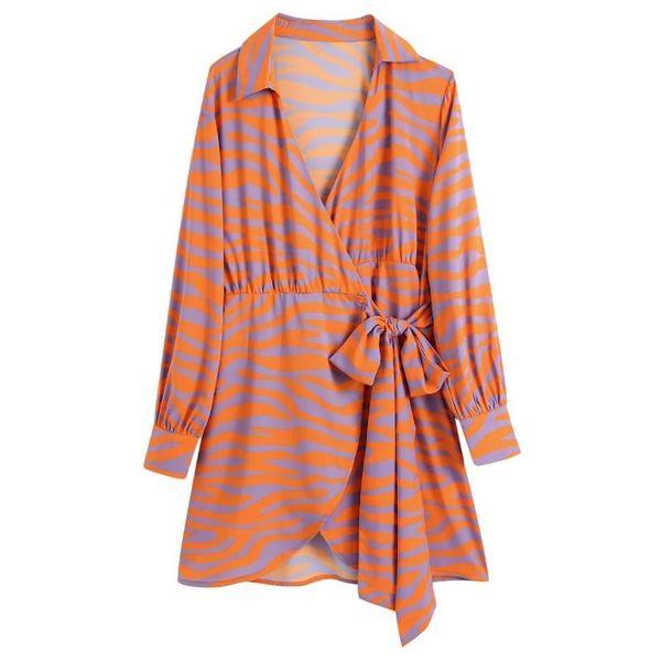 

casual dresses women zebra stripes printing cross v neck lace up wrap dress female long sleeve clothes lady loose vestido d8827, Black;gray