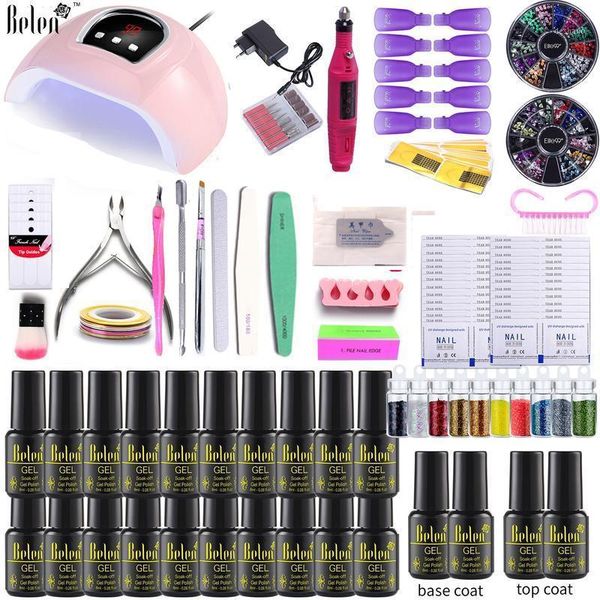 

nail set 54w uv led lamp dryer with 24/14/12/10 pcs gel polish kit manicure tools electric nails accessories drill sets1, Red;pink