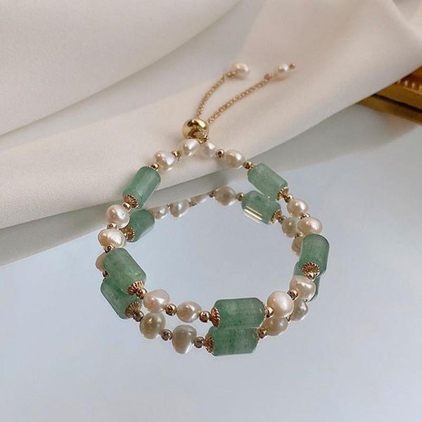 

charm bracelets women's retro simple handlian beautiful pearl jade ethnic style adjustable jewelry, Golden;silver