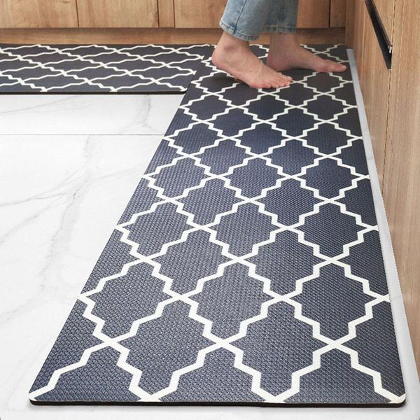 

waterproof pvc kitchen mat long nordic plaid pu leather oilproof carpet thicken non slip floor bath mats grey carpets