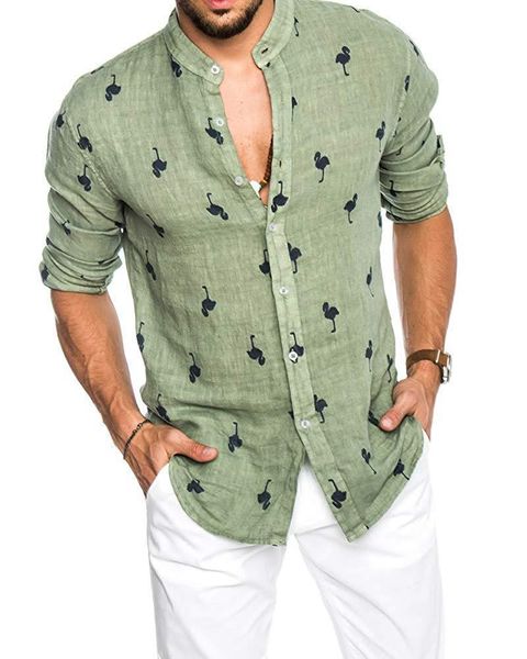 

men's shirts 2021 caual long leeve printed linen color matching lapel, White;black