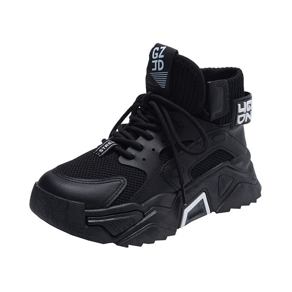 

Autumn High Top Women Shoes Socks Sneakers Breathable Ladies Shoes Chunky Dad Shoes Women Height Increasing Female Platform Shoe, Black