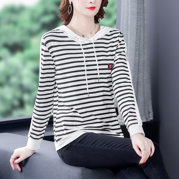 

women's hoodies & sweatshirts spring autumn style striped embroidery long sleeve hoodie collar casual loose, Black