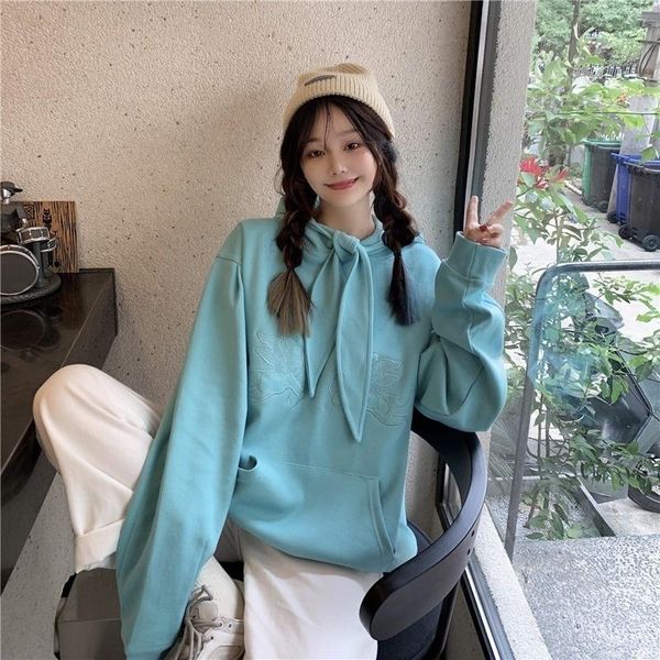 

women's hoodies & sweatshirts ladies embroidered sweatshirt 2021 autumn pullovers winter woman hoodie korean style fashion loose casual, Black