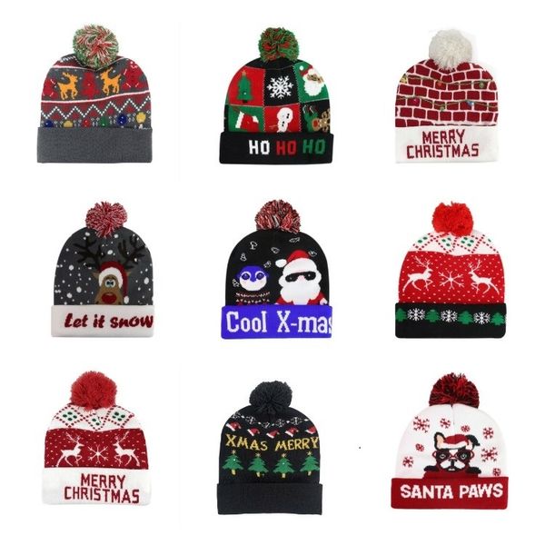 Cappelli da festa 10 stile Led Cappello lavorato a maglia natalizio 23 * 21 cm Bambini Mamma Inverno Berretti caldi Cervo Babbo Natale CapsT2I52445