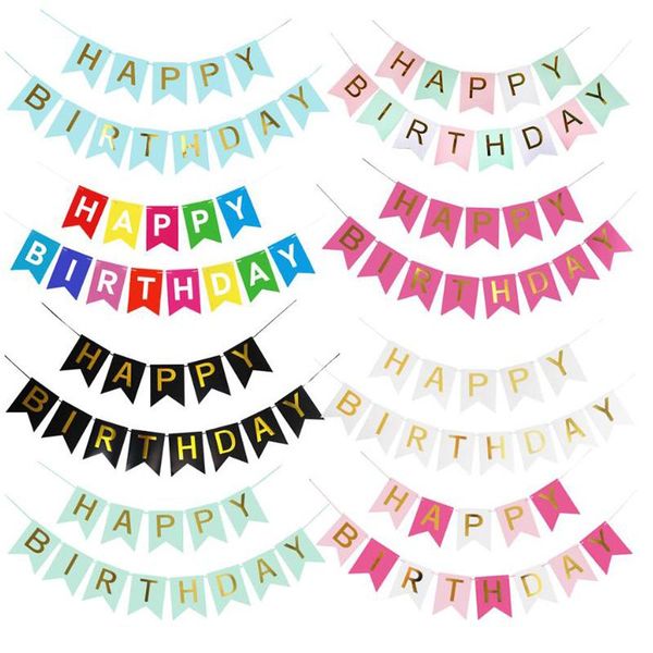 

party decoration paper bunting garland banners flags happy birthday banner boys girls wedding supplies decor